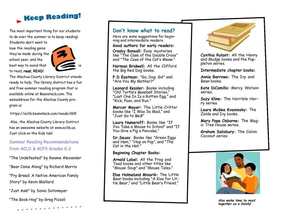 Summer Reading Lists for Upcoming Kindergarten-2nd Grade Students 